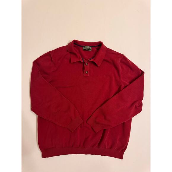 Vintage Men's Eddie Bauer Vintage Red 1/4 Button Pullover Long Sleeve Shirt XL - Picture 1 of 5